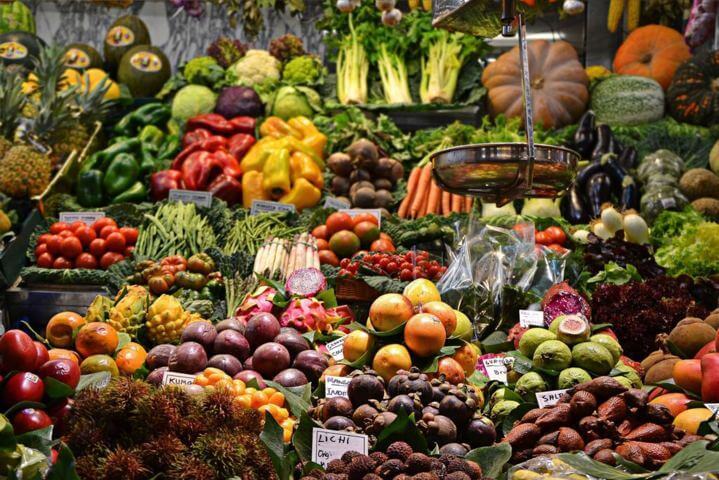 market arrangement of assorted fruits and vegetables